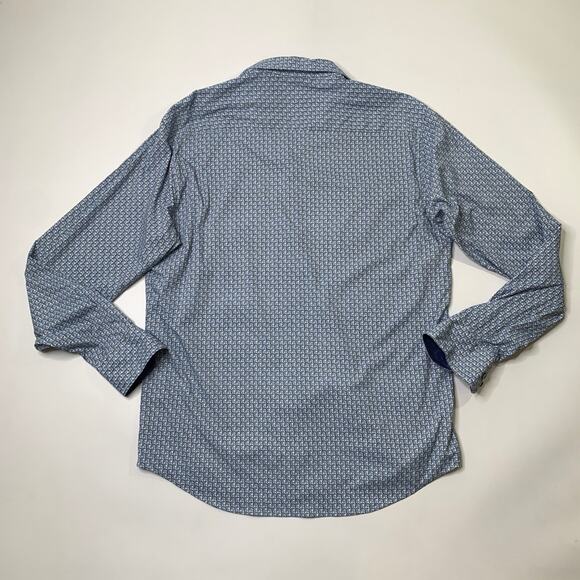 Bugatchi Shirt Mens L Copen White Shaped Fit Fish Scales Flip Cuff Long Sleeve - Picture 8 of 10